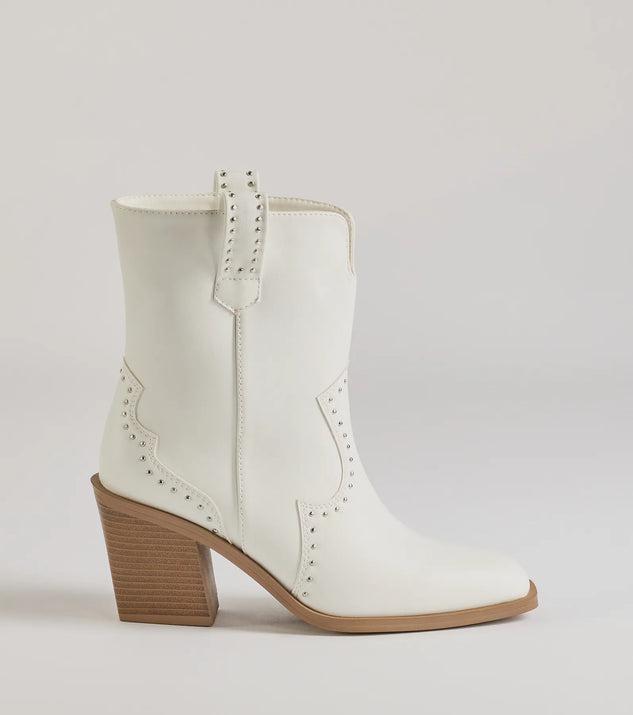Chic Western Studded Faux Leather Booties Product Image