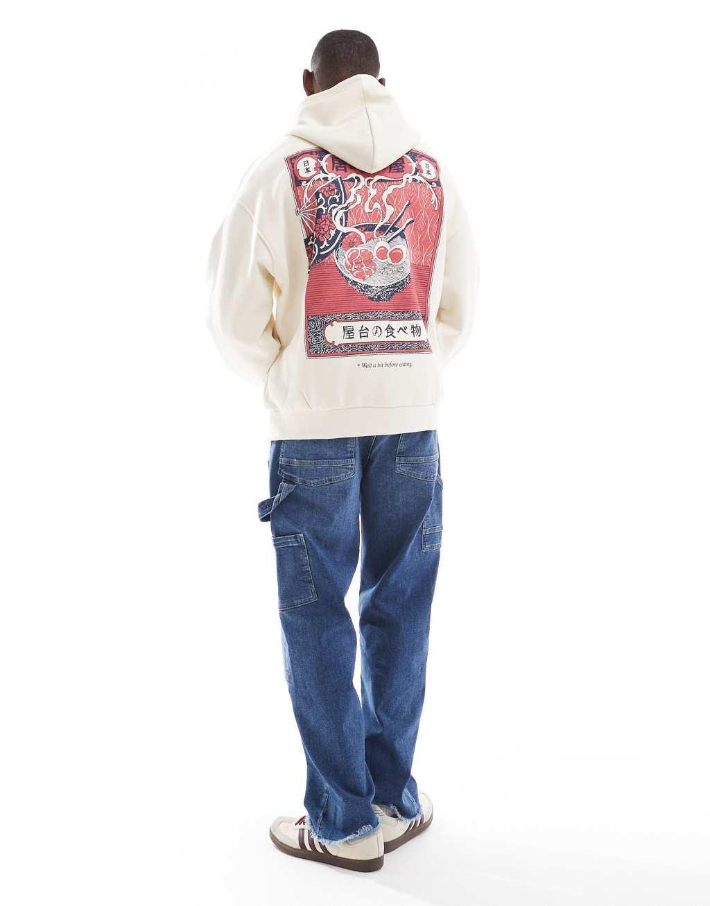 Bershka ramen printed hoodie in ecru  Product Image