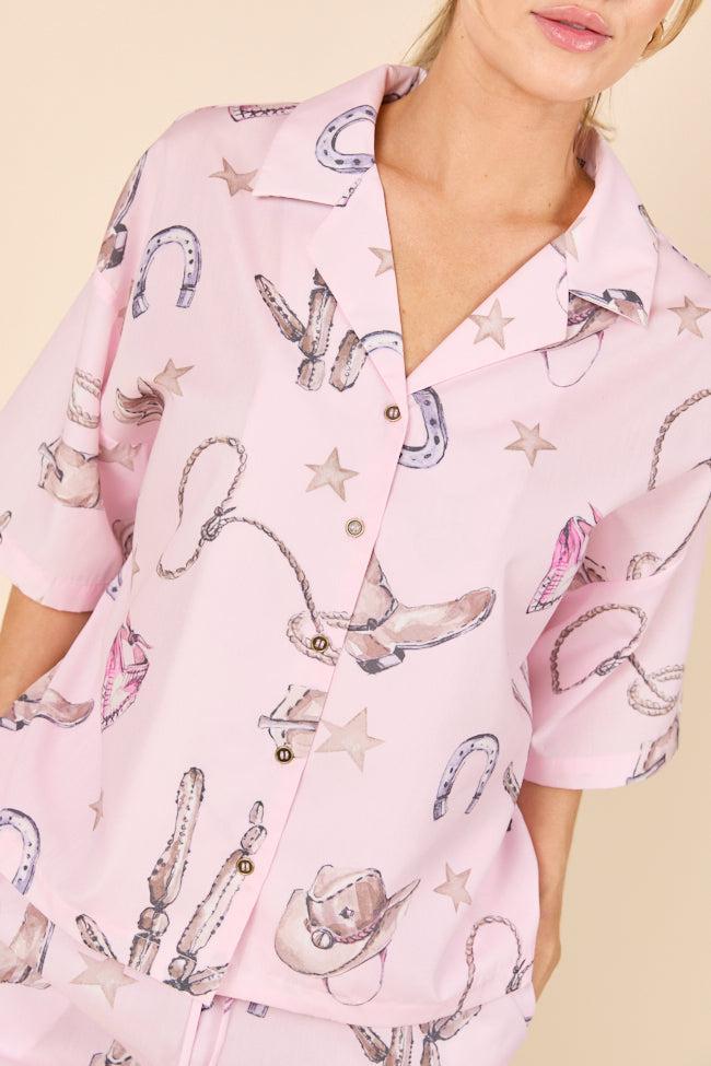 Skye Oversized Pink Western Print Pajama Top Product Image