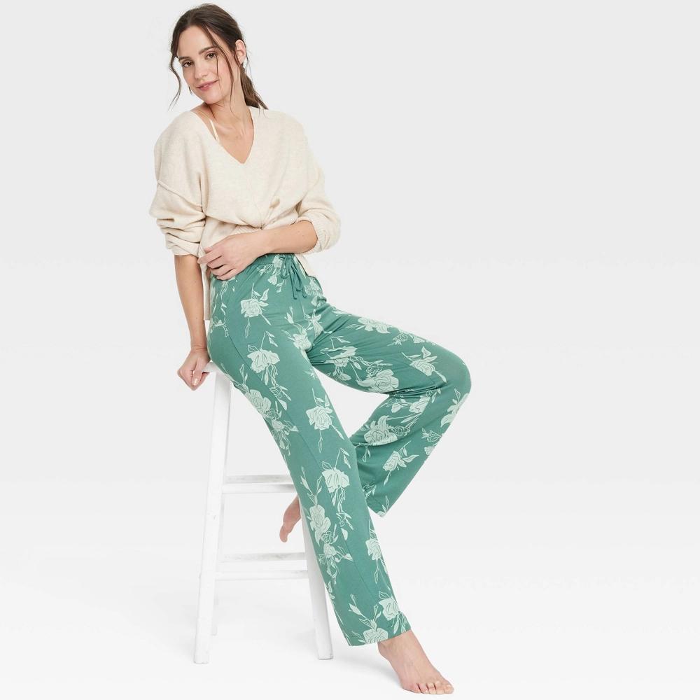 Women's Cloud Knit Pajama Pants - Auden™ Green/Floral M Product Image