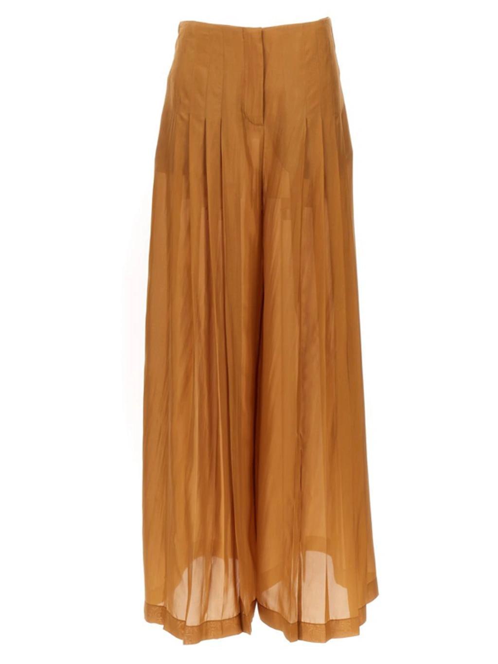 ALBERTA FERRETTI Pleated Wide-leg Silk Trousers In Brown Product Image
