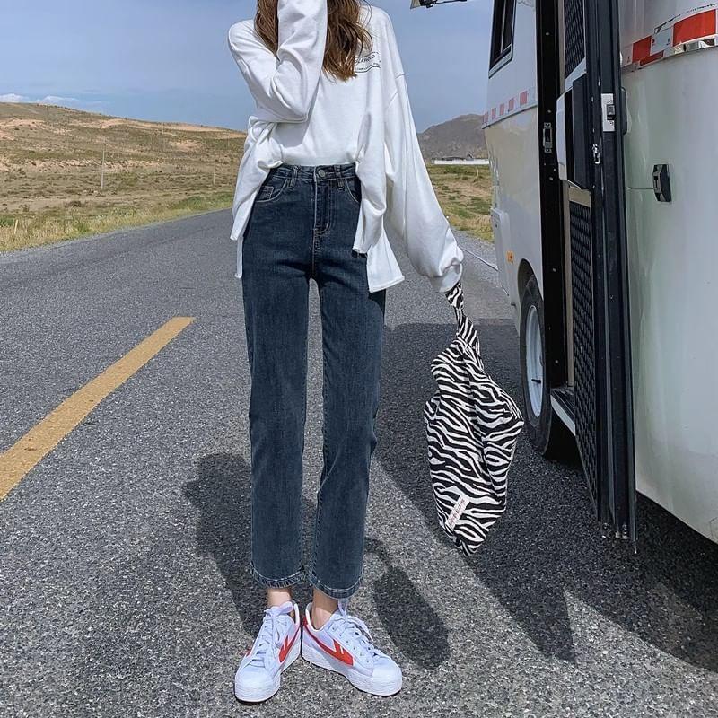 High Waist Cropped Straight Leg Jeans Product Image