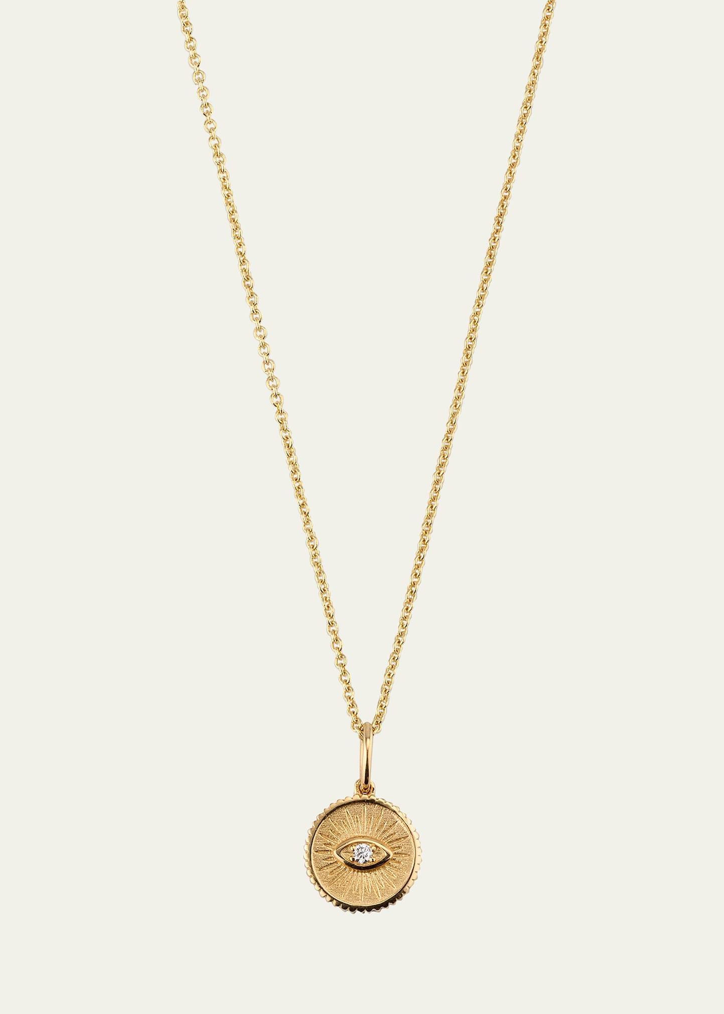 Womens 14K Yellow Gold & Diamond Small Marquis Eye Coin Necklace Product Image