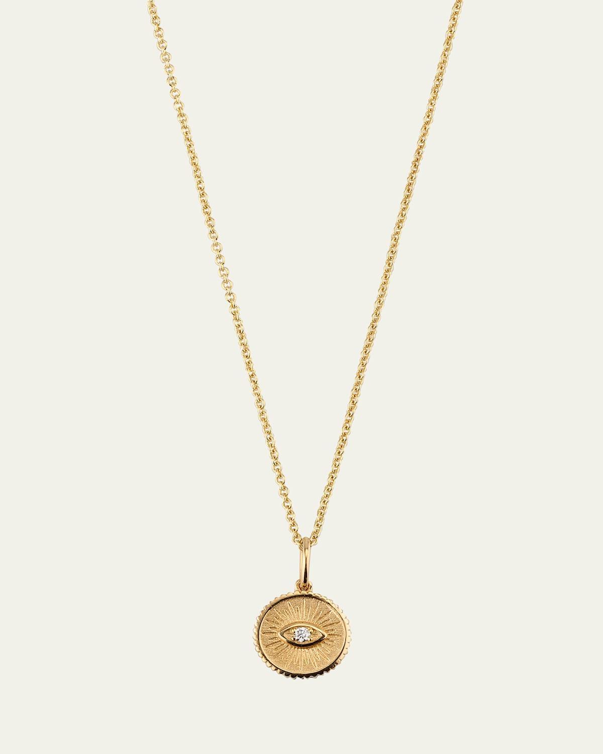 Womens 14K Yellow Gold & Diamond Small Marquis Eye Coin Necklace Product Image