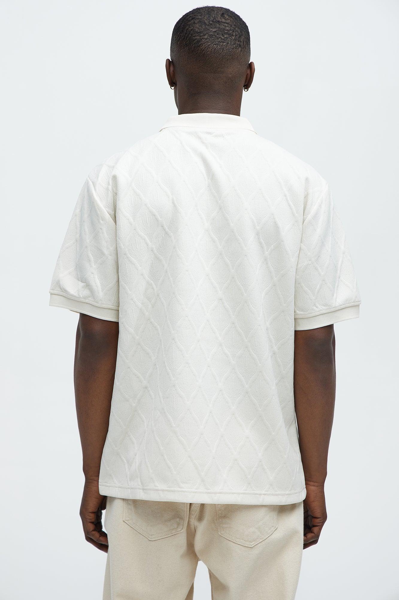 Diamond Textured Johnny Collar Polo - Cream Product Image