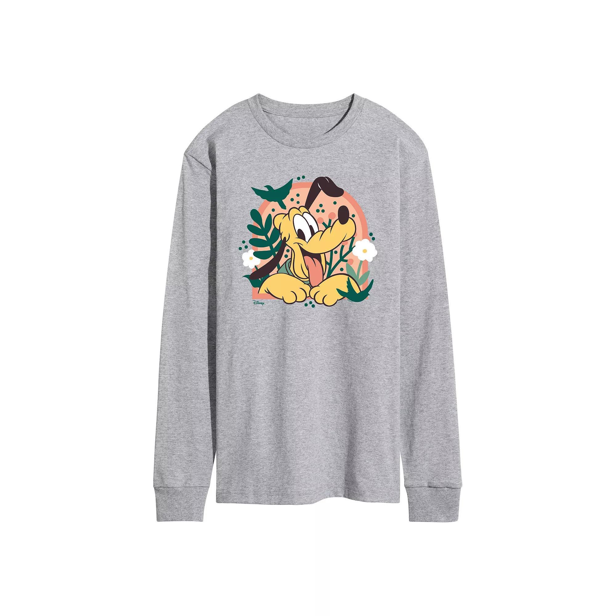 Disney's Mickey Mouse & Friends Pluto Men's Plants Long Sleeve Graphic Tee, Size: Large, Grey Gray Product Image