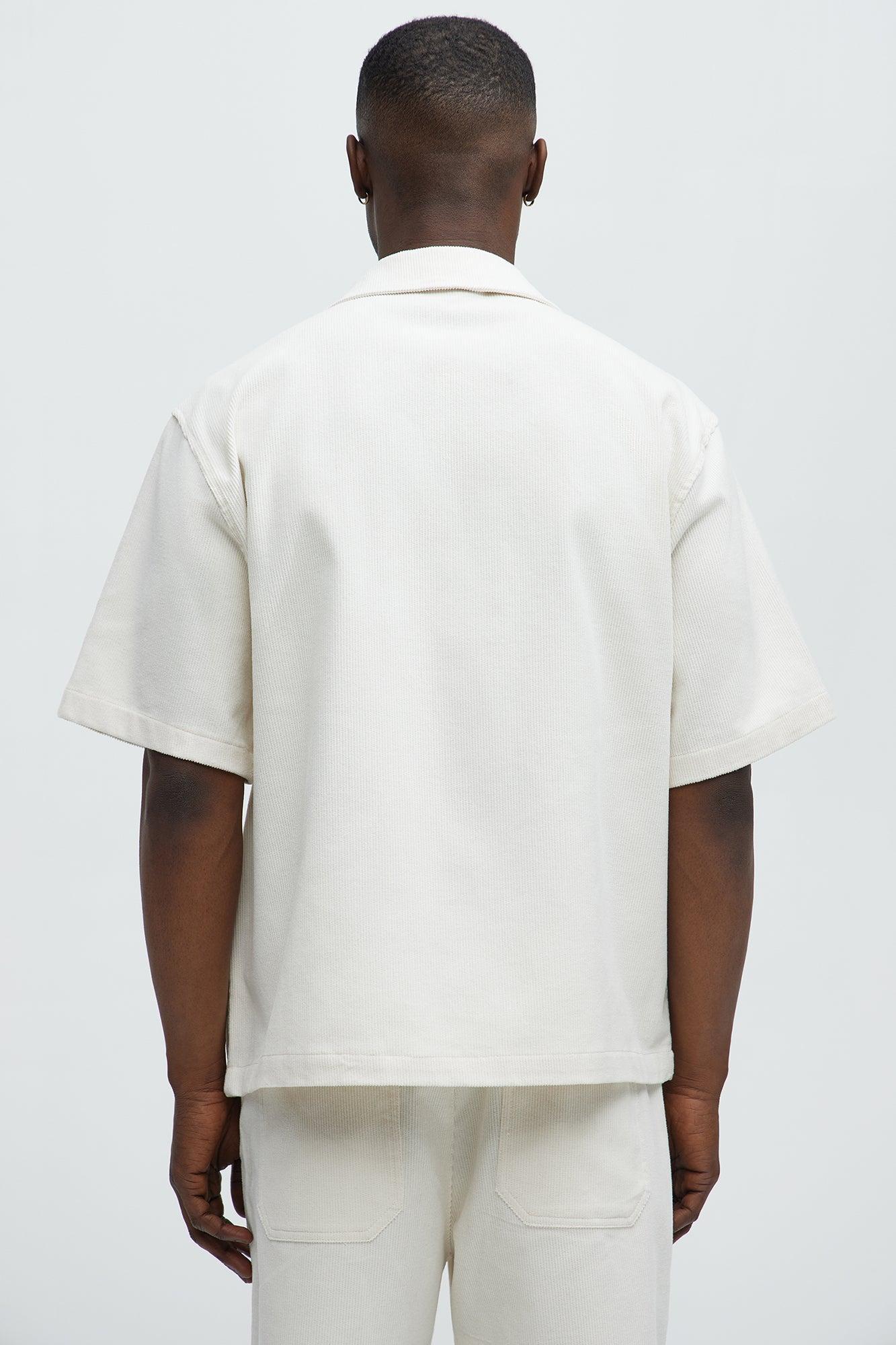 Michigan Corduroy Cuban Collar Cropped Short Sleeve Shirt - Off White Product Image