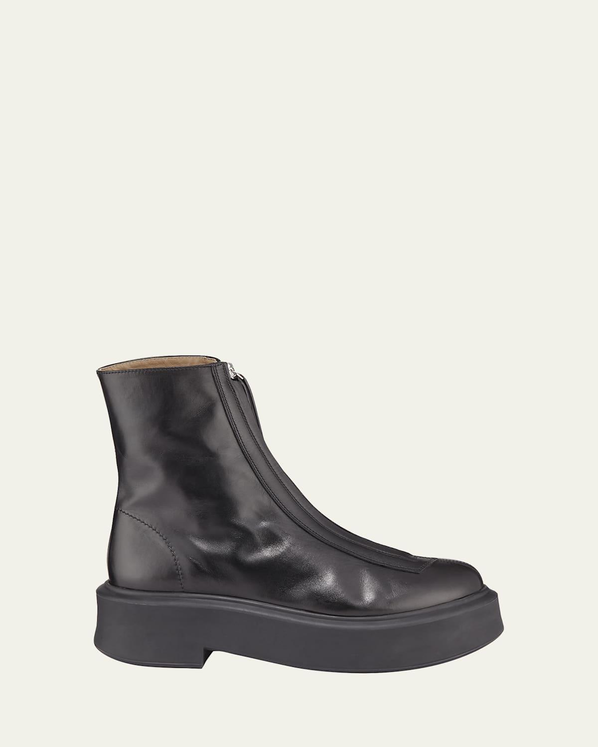 Womens Zippered Platform Leather Combat Boots Product Image