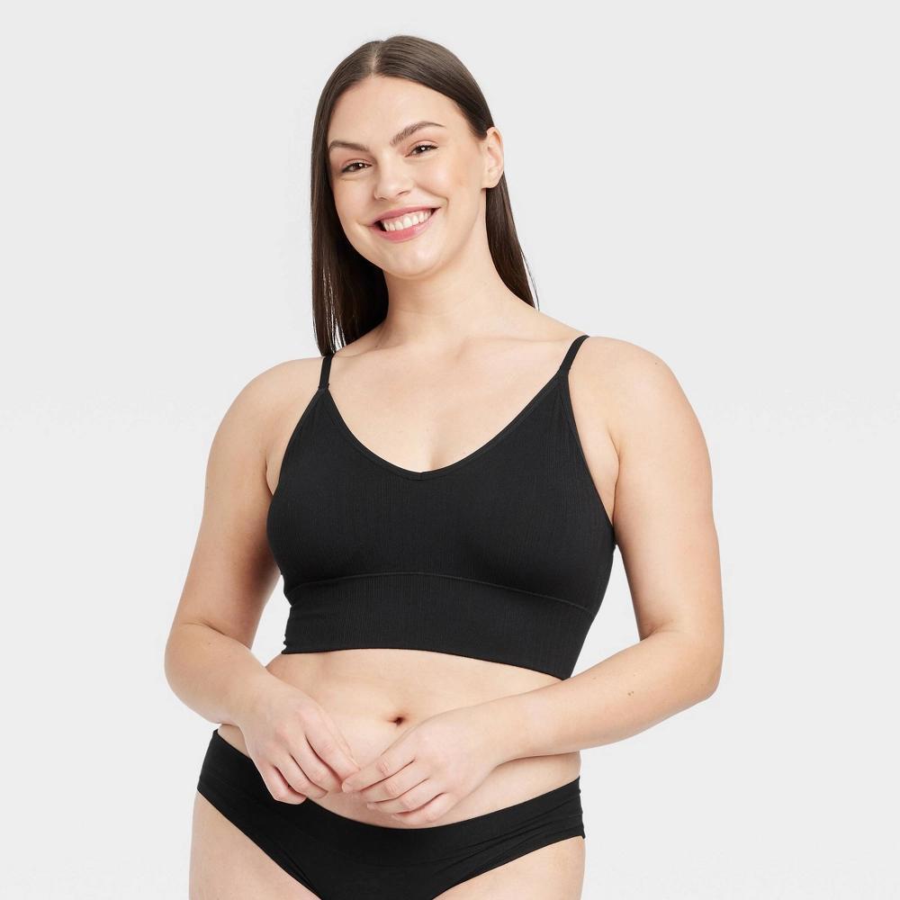 Women's Ribbed Seamless Longline Bralette - Auden™ Black S: Nylon Spandex Knit, Removable Cup, Pullover Product Image