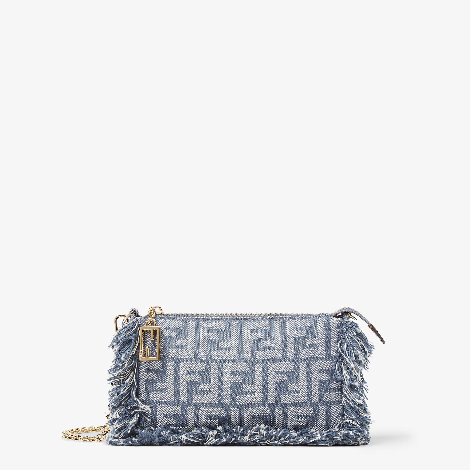 Baguette PouchBlue denim-effect FF jacquard charm pouch with chain Product Image