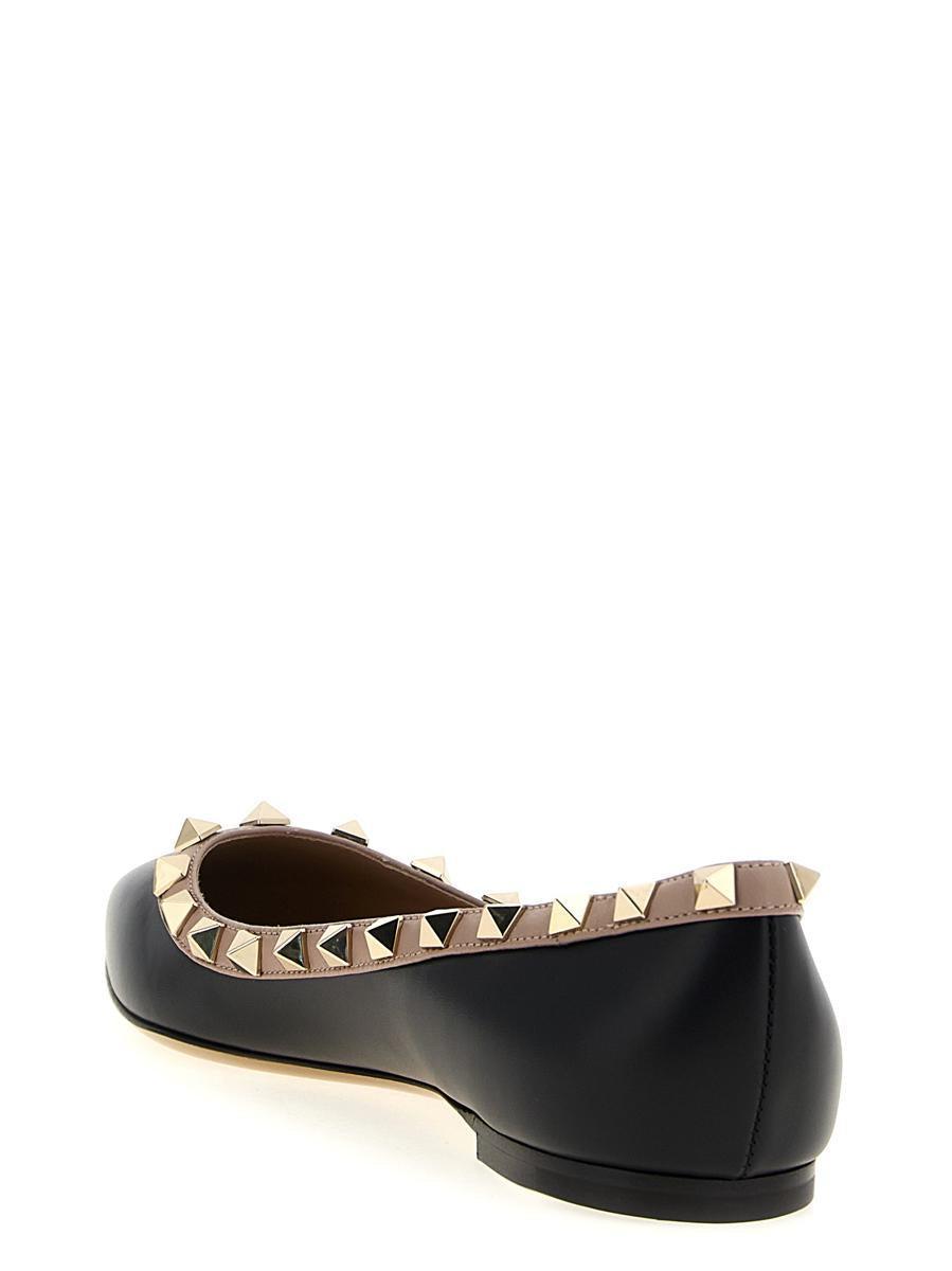 VALENTINO GARAVANI Pointed Toe Studded Trim Flat Sole Ballerina In Black Product Image