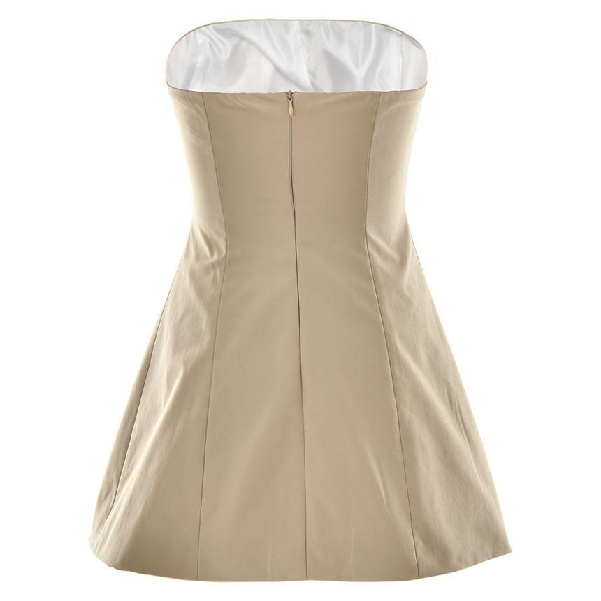 Strapless Double Breasted Plain Mini A-Line Dress Product Image