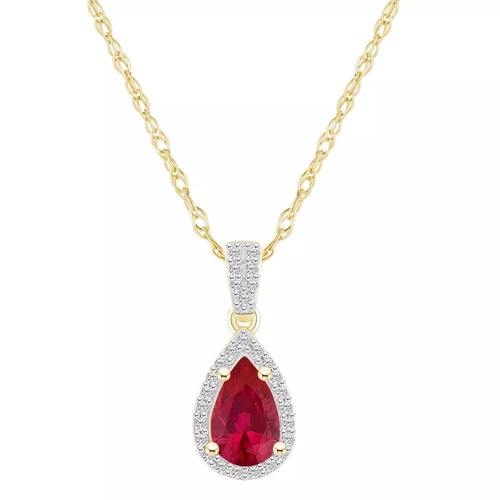 Celebration Gems 10k Gold Gemstone & Lab-Created White Sapphire Teardrop Halo Pendant Necklace, Women's, Size: 18", Simulated Aquamarine Product Image