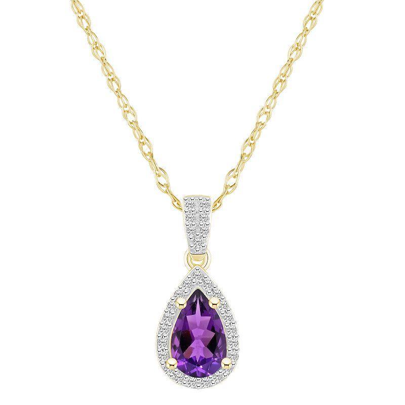 Celebration Gems 10k Gold Gemstone & Lab-Created White Sapphire Teardrop Halo Pendant Necklace, Women's, Size: 18", Purple Product Image