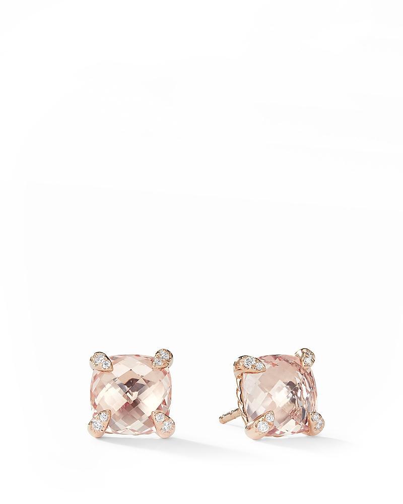 Womens Chatelaine Stud Earrings in 18K Rose Gold with Morganite and Diamonds, 8mm Product Image