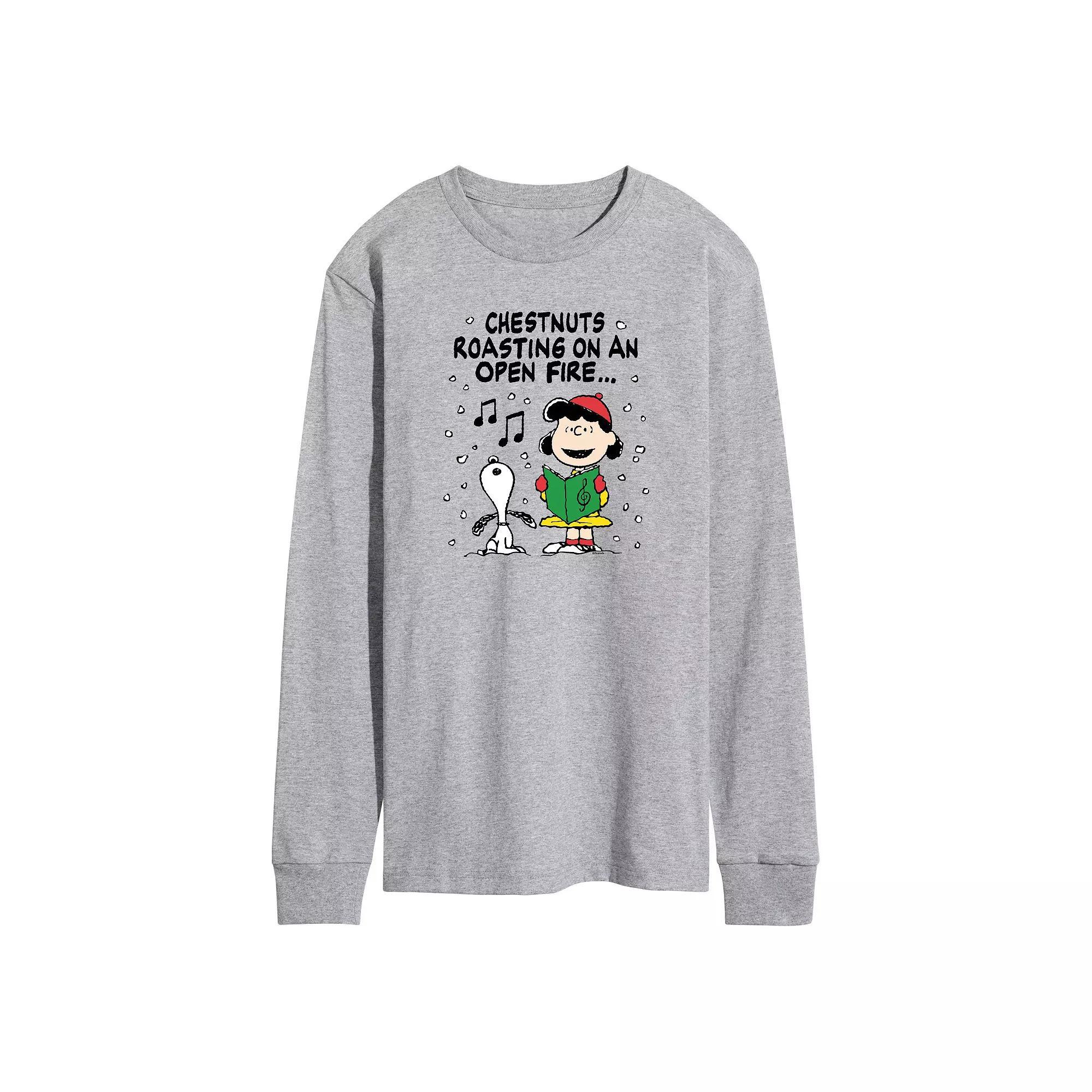 Mens Peanuts Lucy & Snoopy Christmas Carol Long Sleeve Graphic Tee Grey Gray Product Image