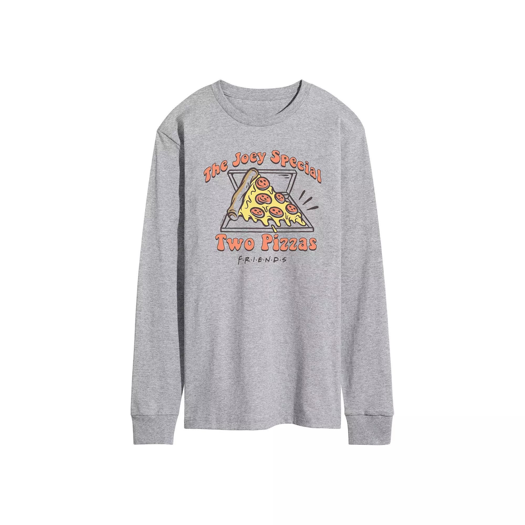 Mens Friends The Joey Special Two Pizzas Long Sleeve Graphic Tee Grey Gray Product Image