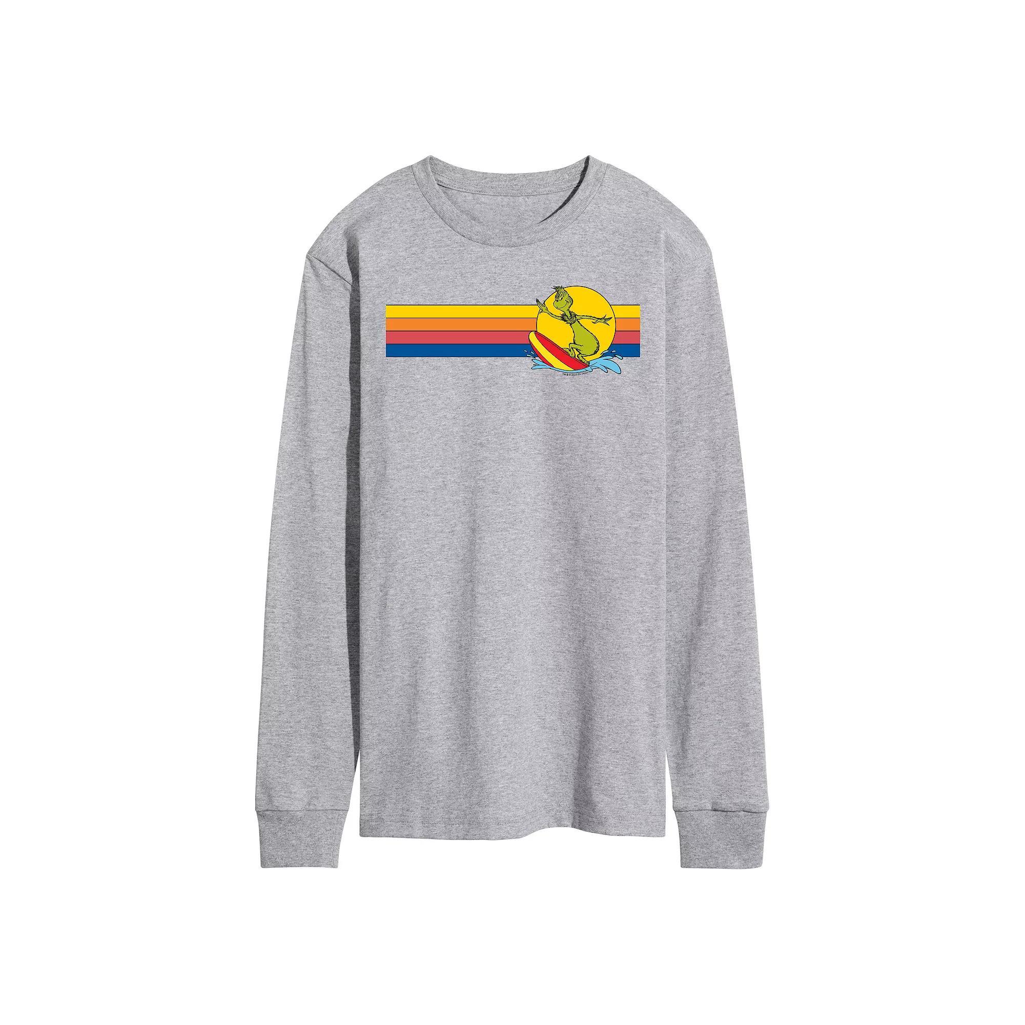 Mens Dr. Seuss The Grinch Surf Retro Long Sleeve Graphic Tee Grey Gray Product Image
