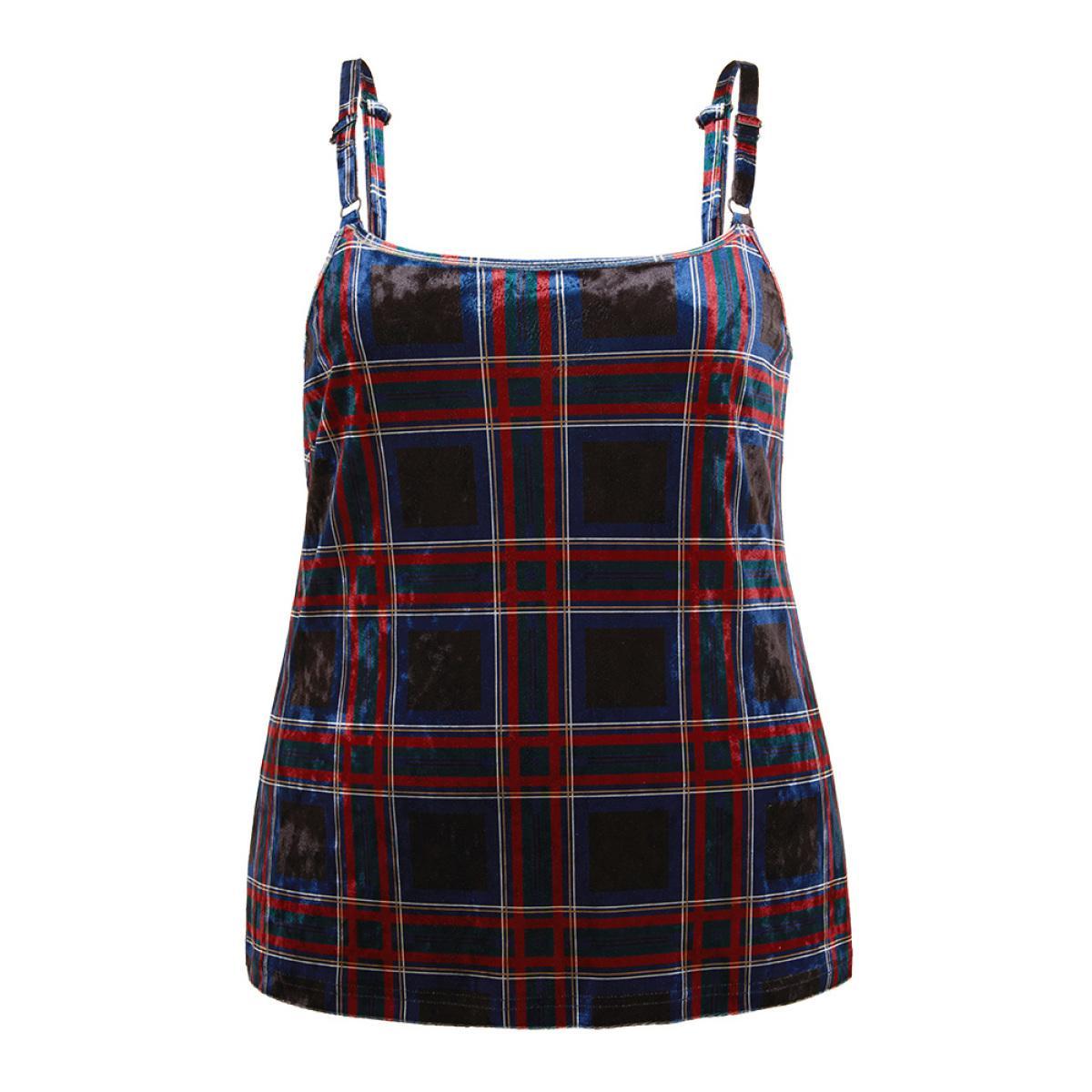 Plus Size Plaid Print Adjustable Straps Cami Top Women Multicolor Casual Adjustable Straps Spaghetti Strap Festival-Christmas Tank Tops Camis BloomChic 30/6X Product Image