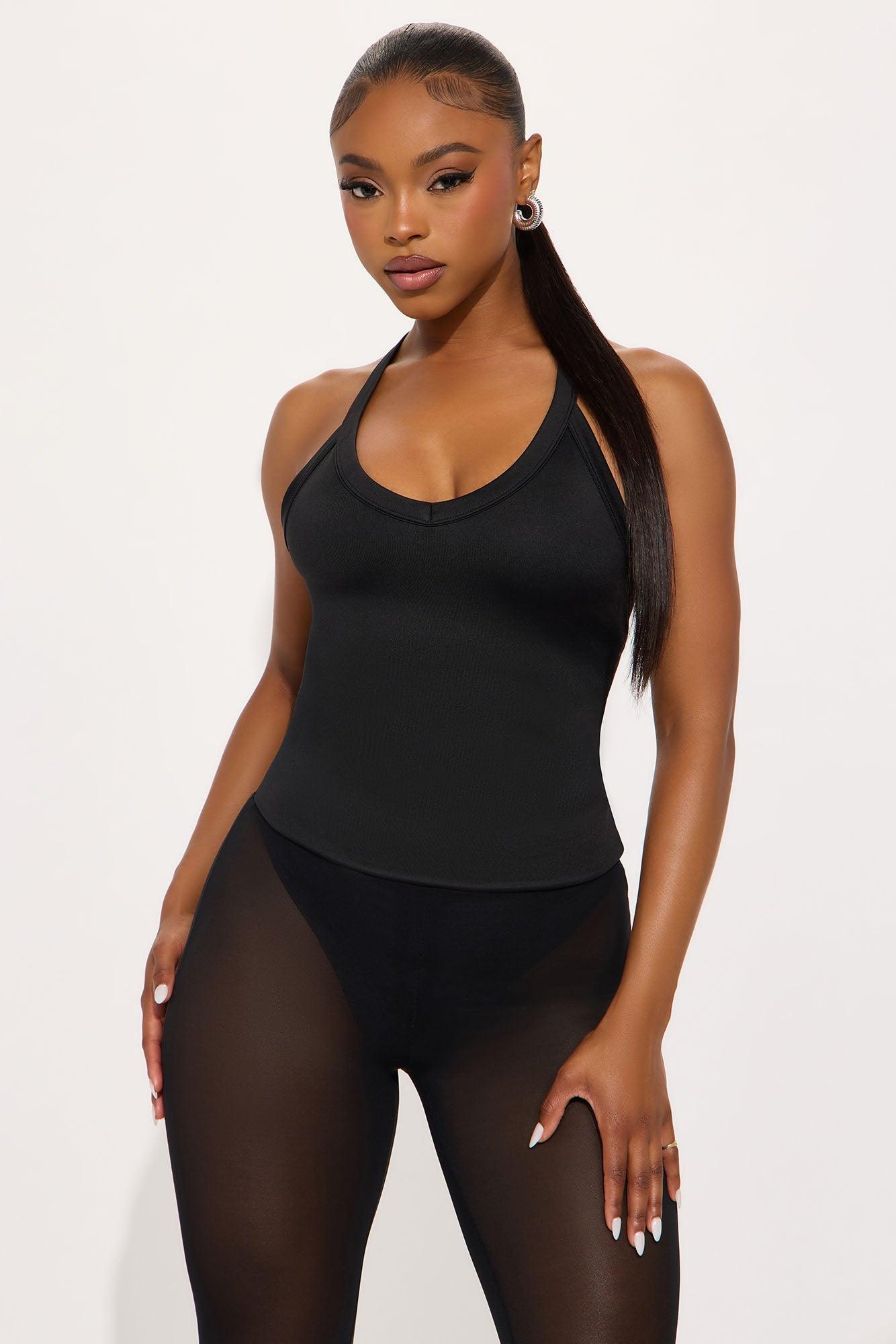 Contour Double Lined V Neck Tank Top - Black Product Image