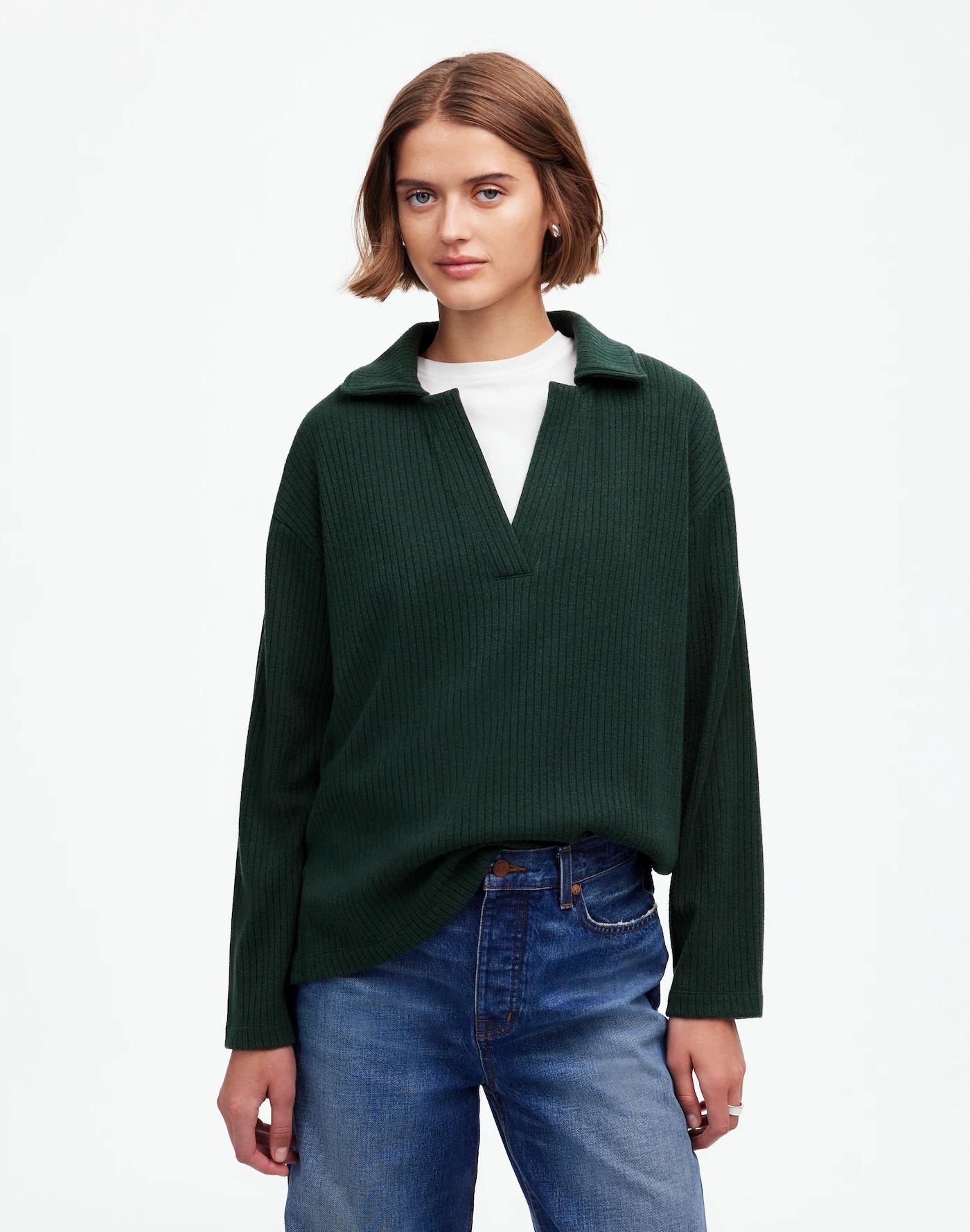 Relaxed Long-Sleeve Polo Tee Product Image