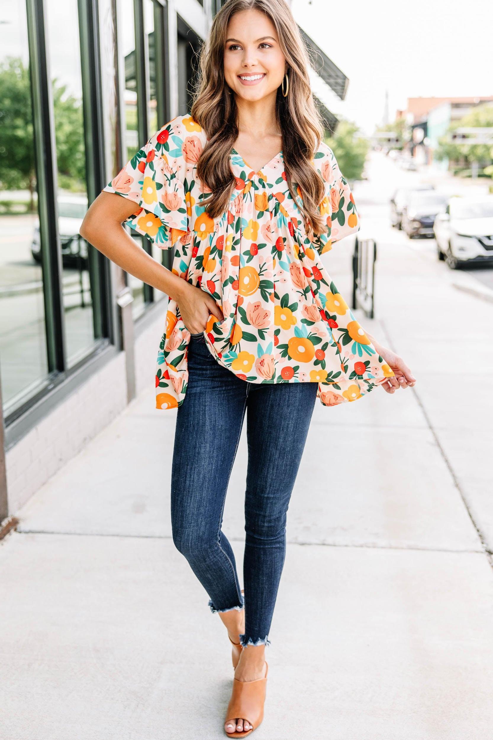 Make It Your Own Sand White Floral Blouse Female Product Image