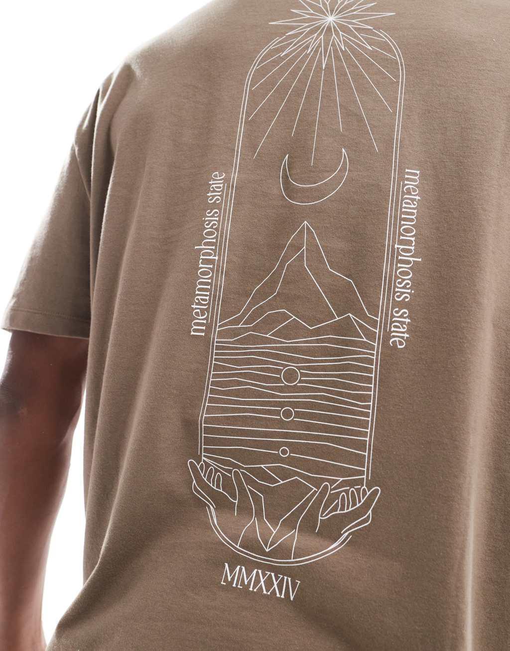 ASOS DESIGN oversized t-shirt in brown with celestial back print Product Image