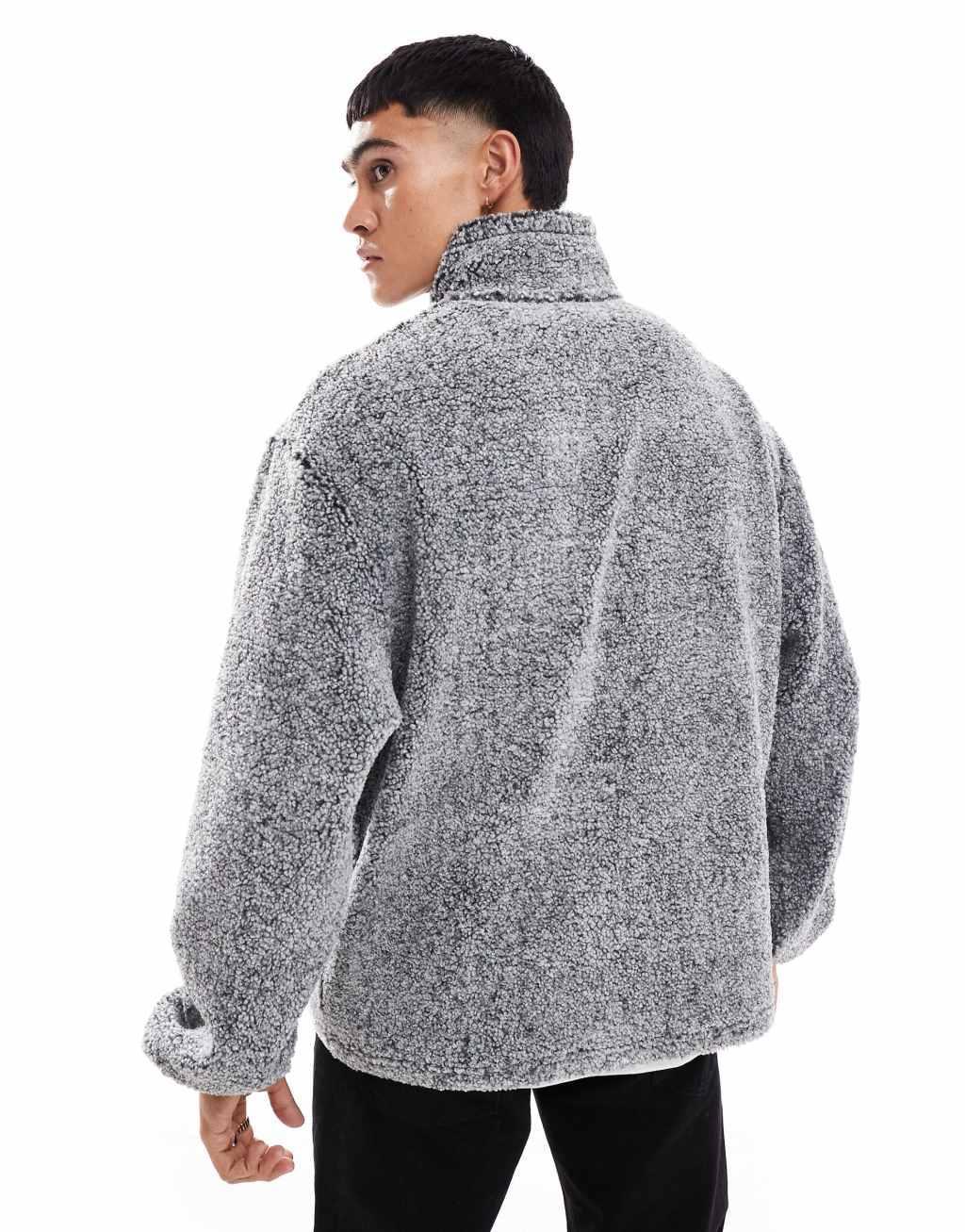ASOS DESIGN oversized borg sweatshirt with half zip in gray heather Product Image
