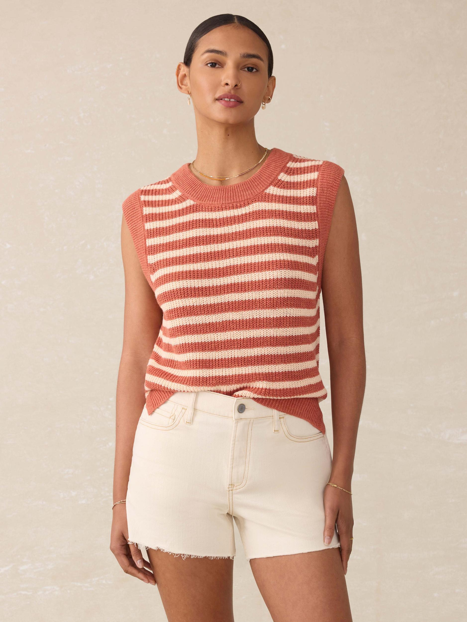Miramar Linen Sweater Tank - Sandstone Stripe Product Image