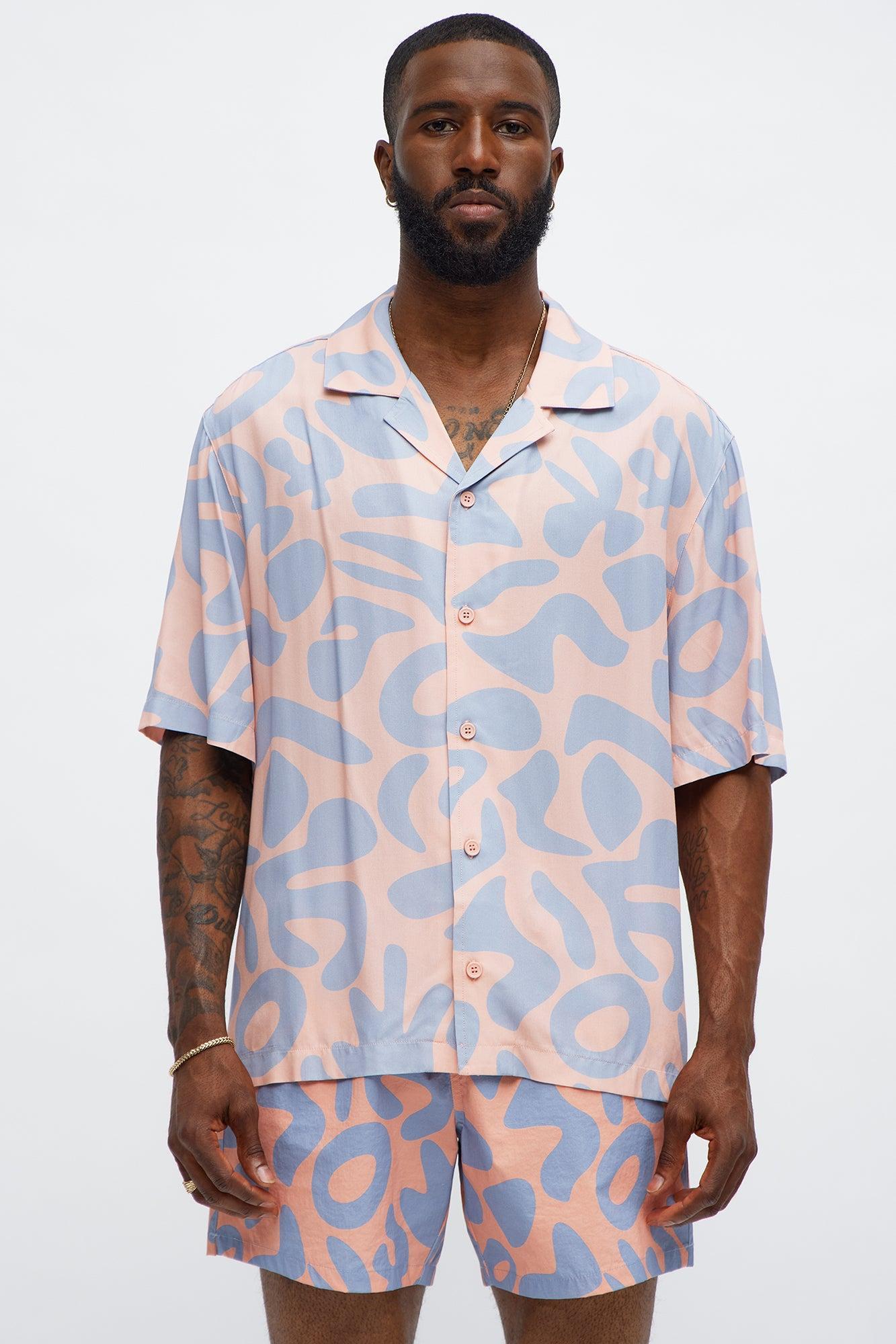 Relaxed Chateau Abstract Button Up Shirt - Pink/combo Product Image