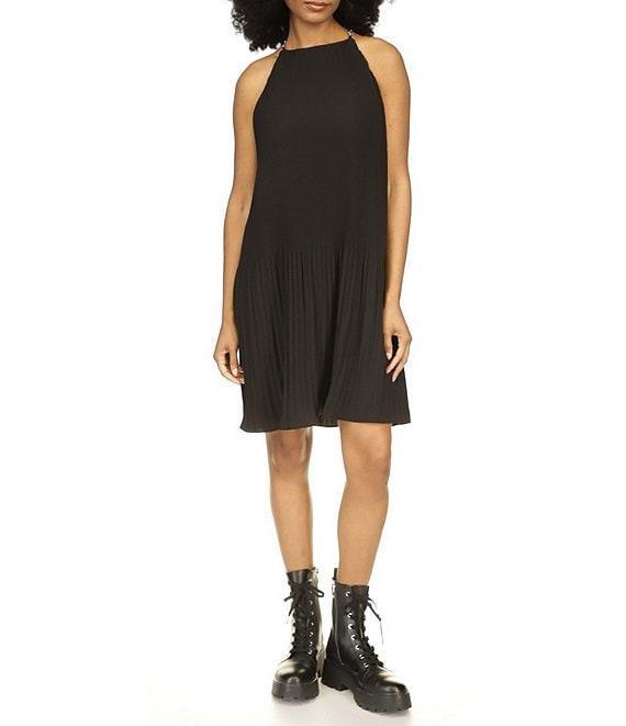 Michael Kors Pleated Halter Neckline Sleeveless Dress Product Image