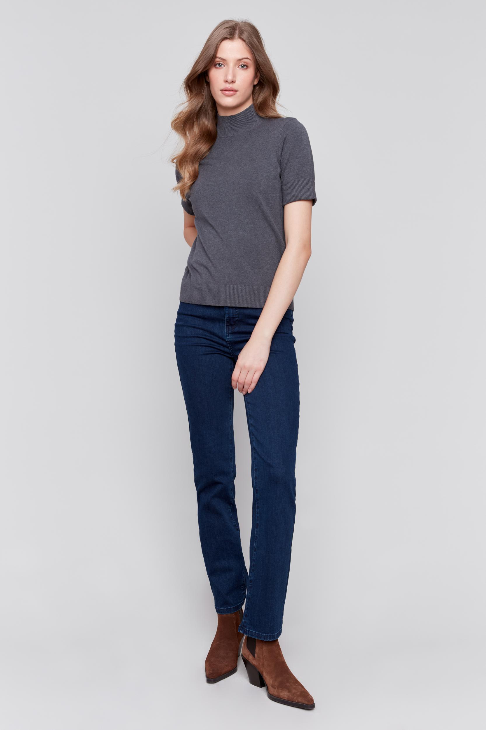 Mock Neck Short Sleeve Light Weight Sweater Product Image