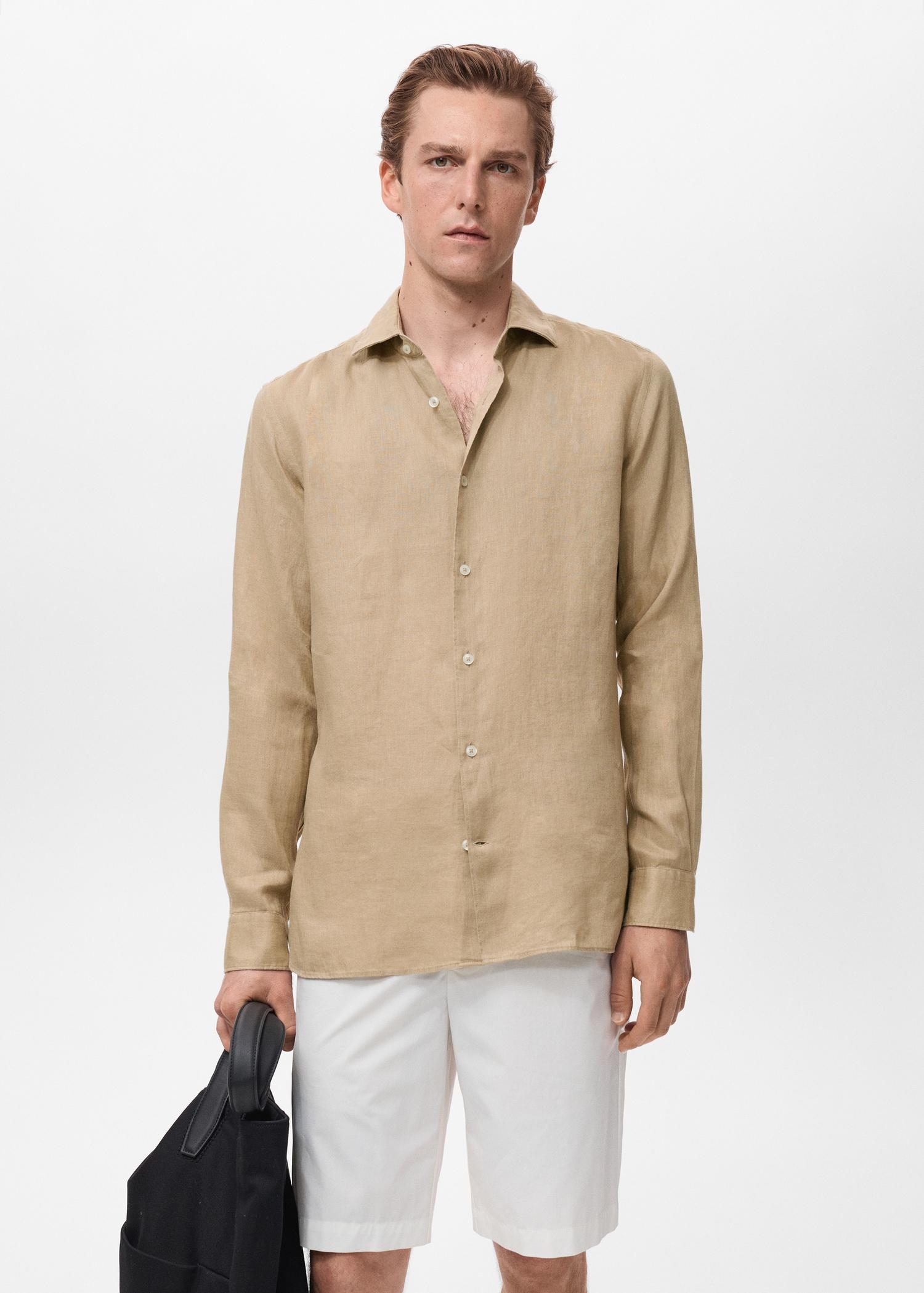 100% linen slim-fit shirt - Men | MANGO USA Product Image