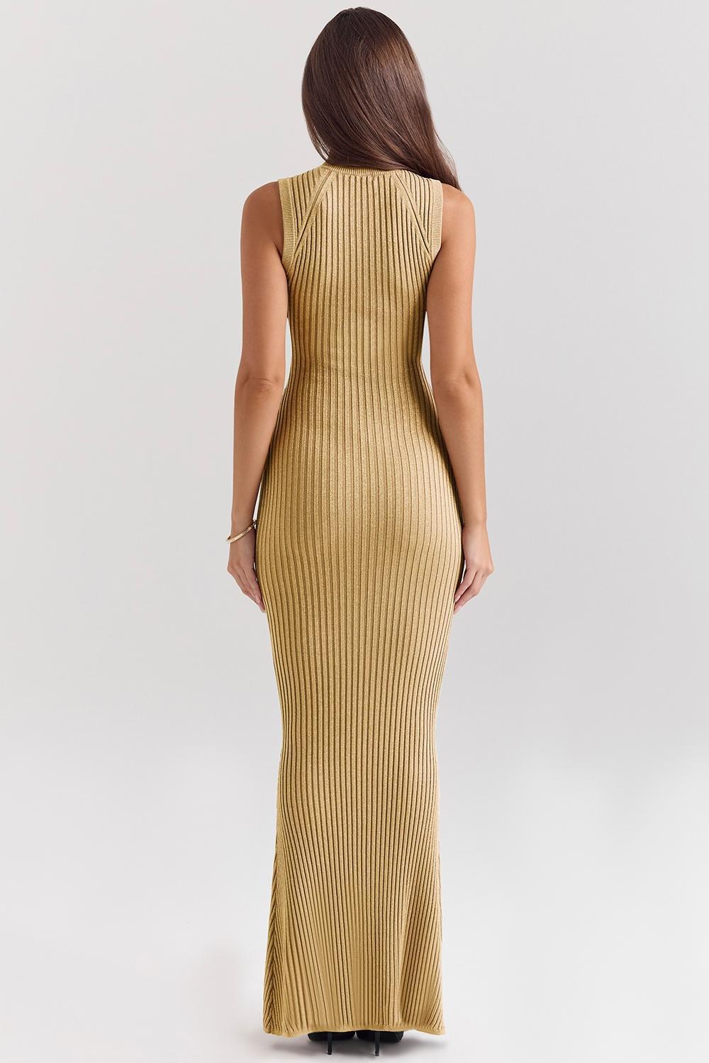 Emmie  gold metallic ribbed maxi dress Product Image