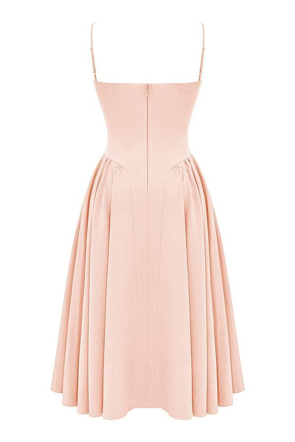 Samaria Peach Parfait Twill Corset Midi Dress Product Image