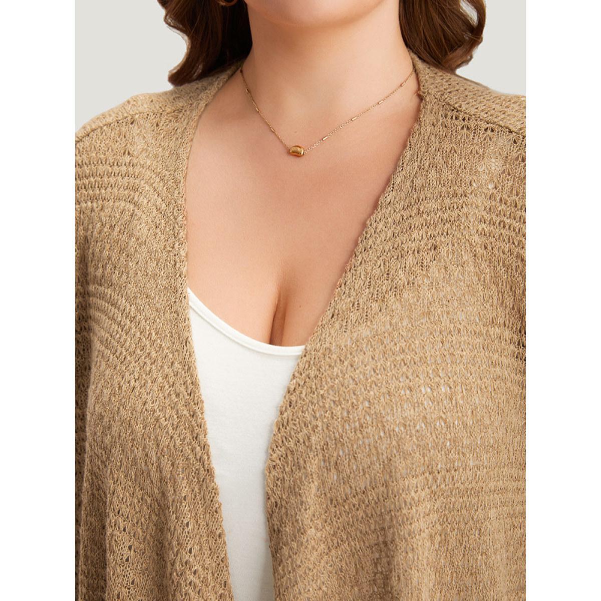 Plus Size Plain Texture Asymmetrical Hem Drape Kimono Women Tan Casual Drape Everyday Kimonos BloomChic 26/4X Product Image
