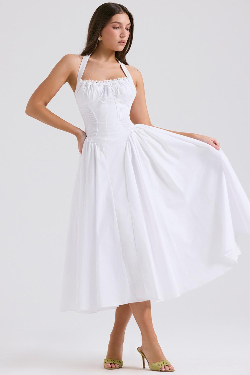 Adabella White Cotton Halter Sundress Product Image