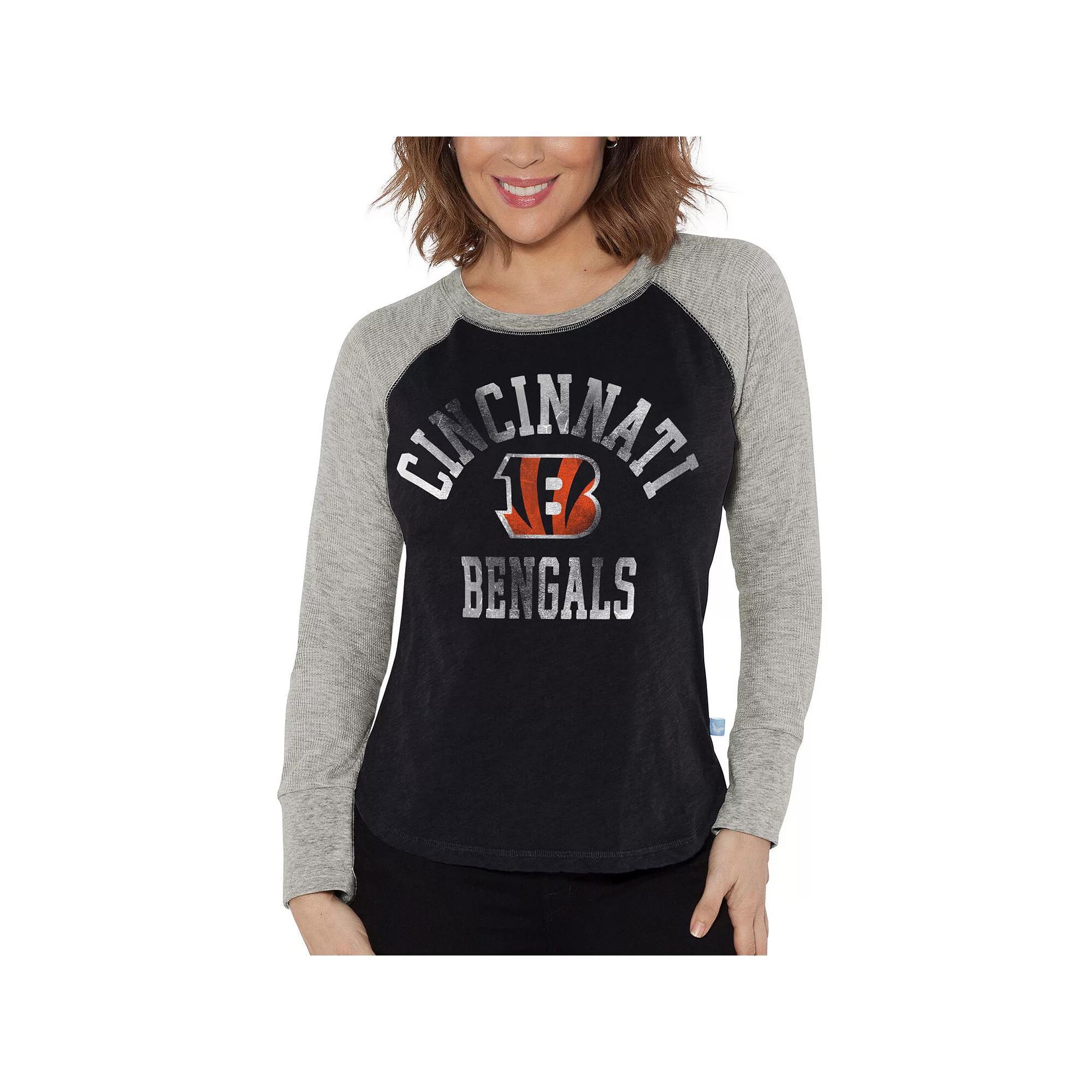 Women's G-III 4Her by Carl Banks Black/Heather Gray Cincinnati Bengals Waffle Knit Raglan Long Sleeve T-Shirt, Size: Large Product Image