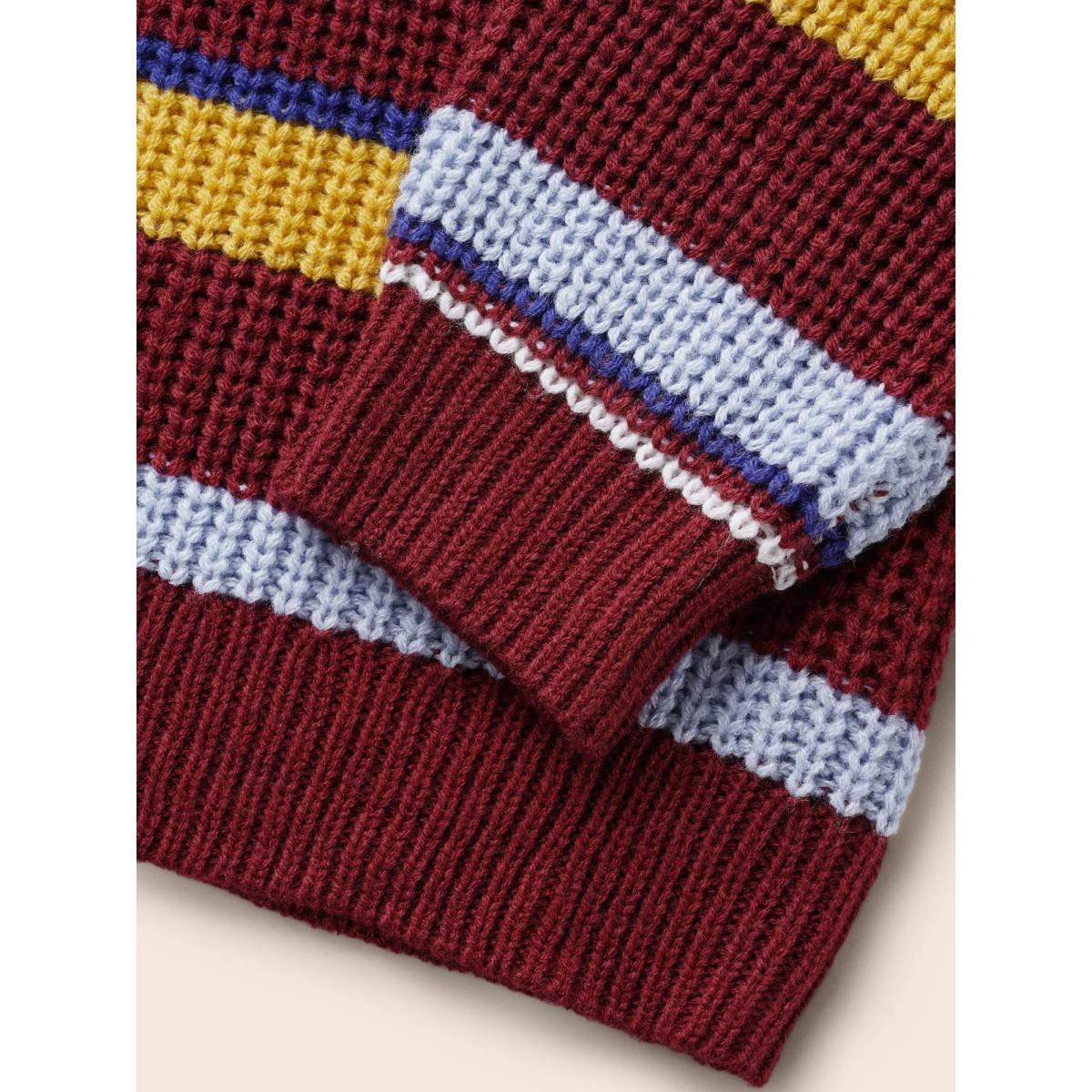 Plus Size Striped Contrast Drop Shoulder Sleeve Pullover Multicolor Women Casual Long Sleeve Round Neck Everyday Pullovers BloomChic 10/M Product Image