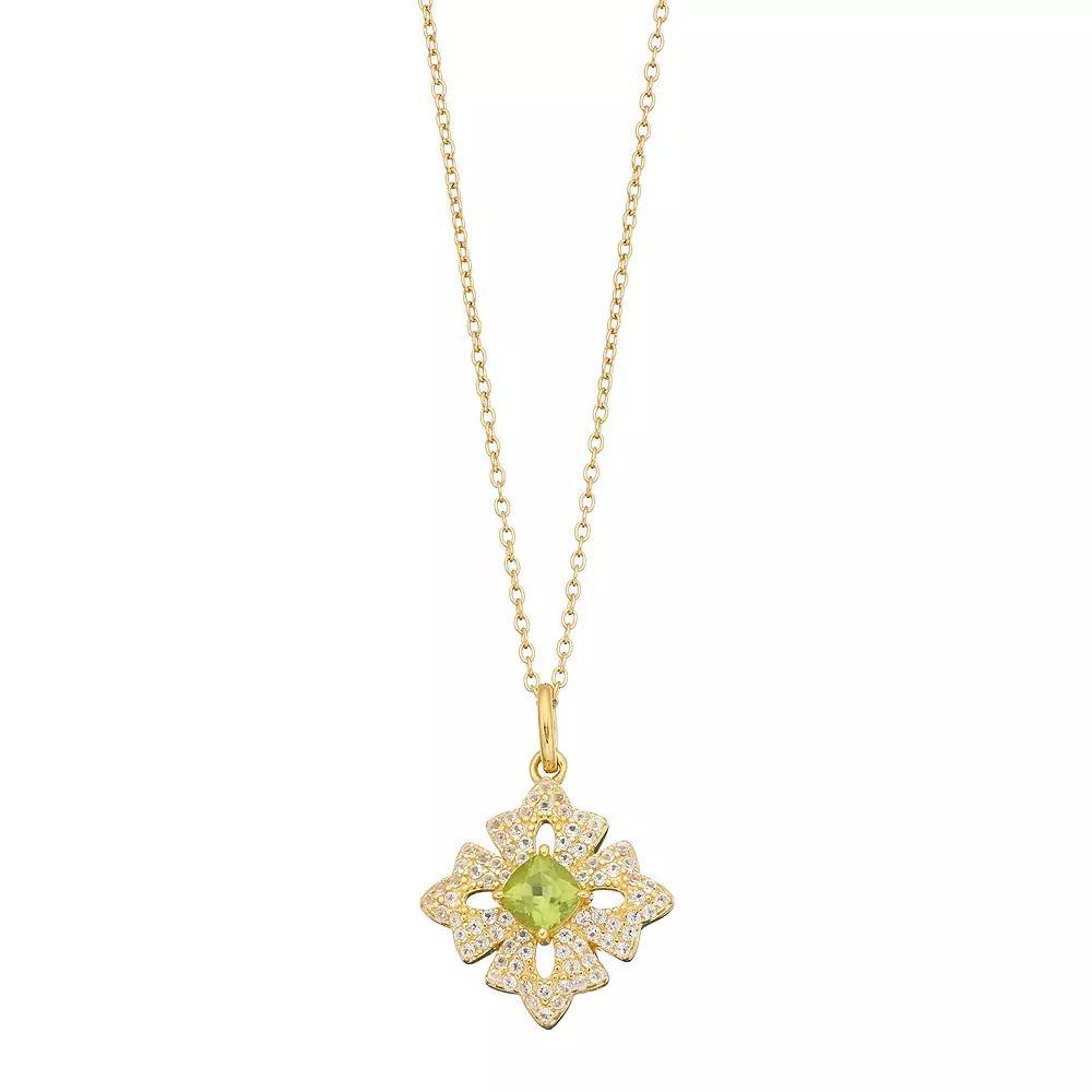 Gemminded 14k Gold Over Silver Peridot & White Topaz Cross Pendant Necklace, Women's, Size: 18", Gold Tone Product Image
