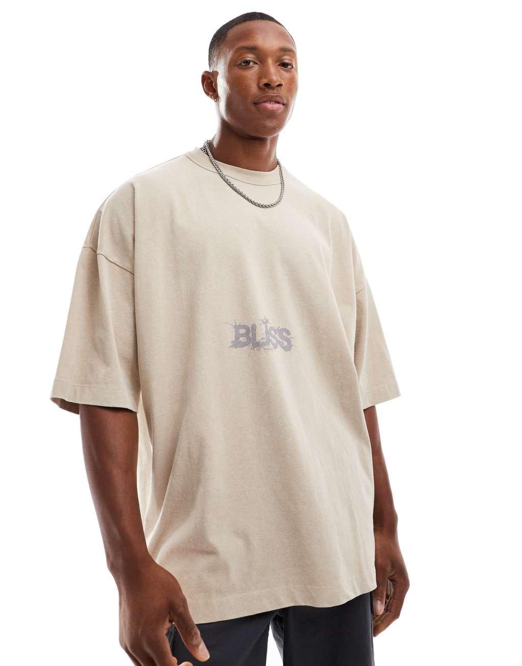 ASOS DESIGN extreme oversized T-shirt in washed beige with grunge front print Product Image