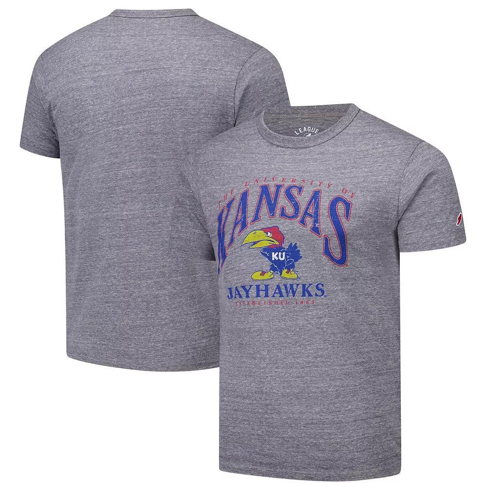 Men's League Collegiate Wear Heather Gray Kansas Jayhawks Tall Arch 2.0 Victory Falls Tri-Blend T-Shirt, Size: Medium, Grey Product Image