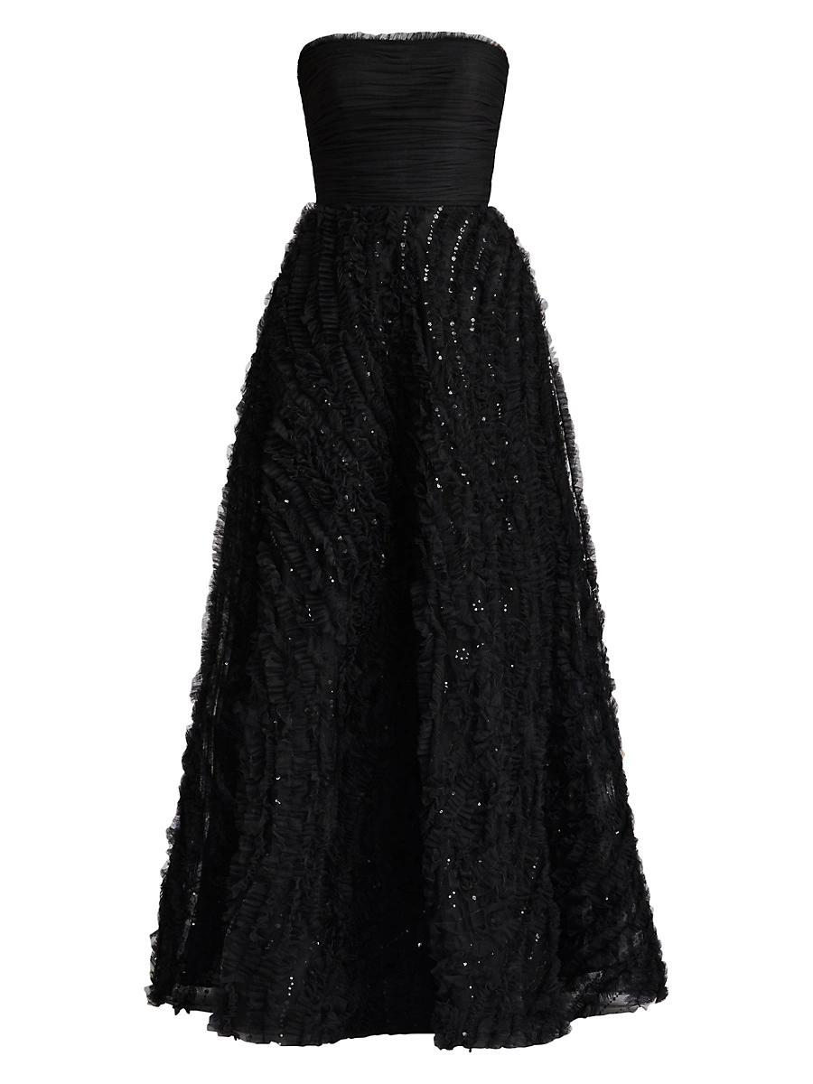 Womens Pleated & Ruffle Appliqu Gown Product Image