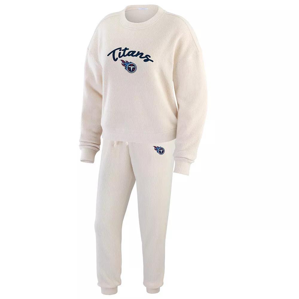 Womens WEAR by Erin Andrews Oatmeal Tennessee Titans Rib-Knit Long Sleeve T-Shirt & Pants Lounge Set Product Image