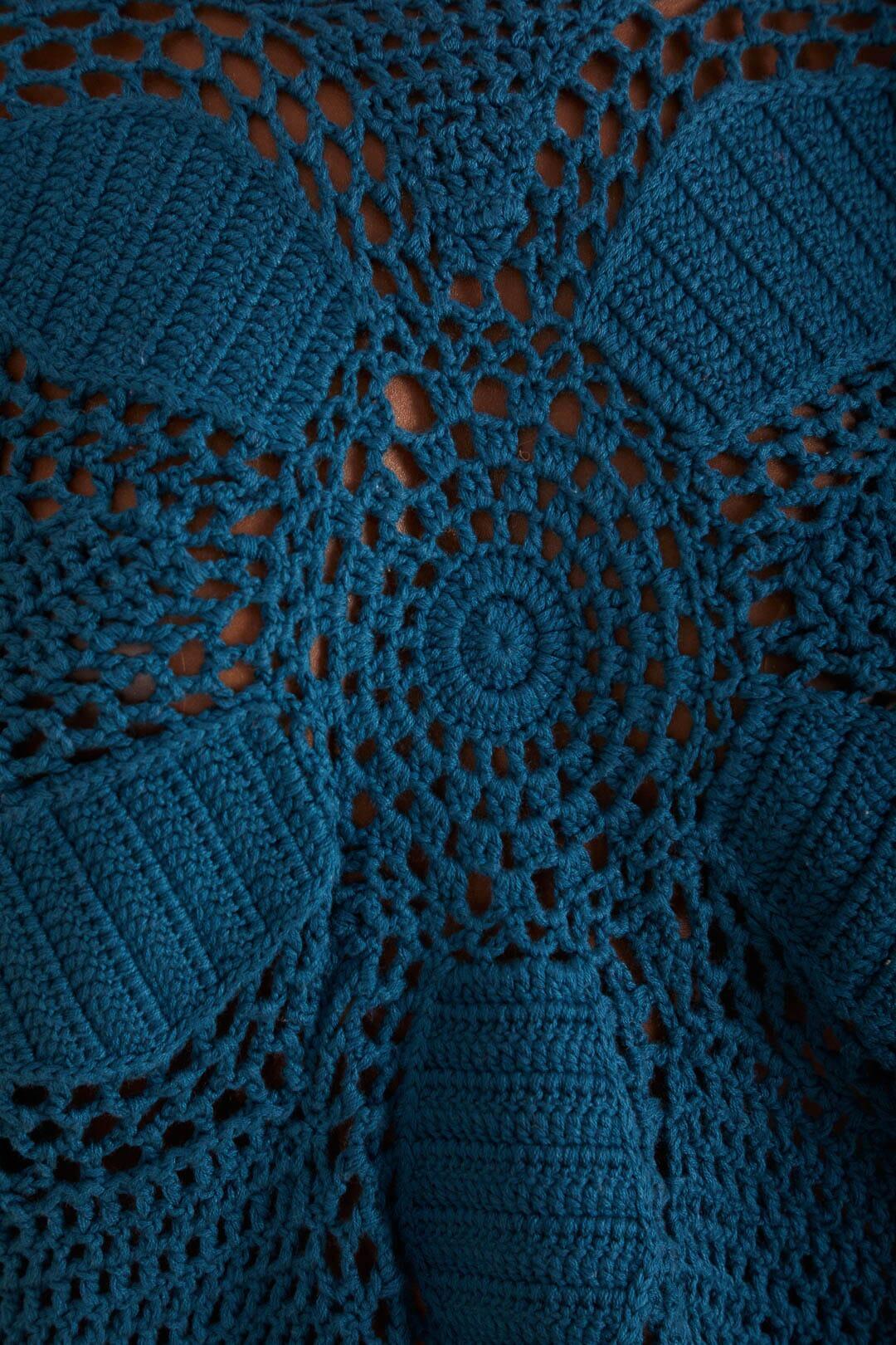 Teal Flower Draw Crochet Blouse Product Image
