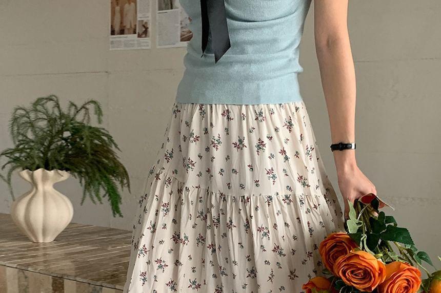 High Waist Floral Print Tiered Maxi A-Line Skirt Product Image