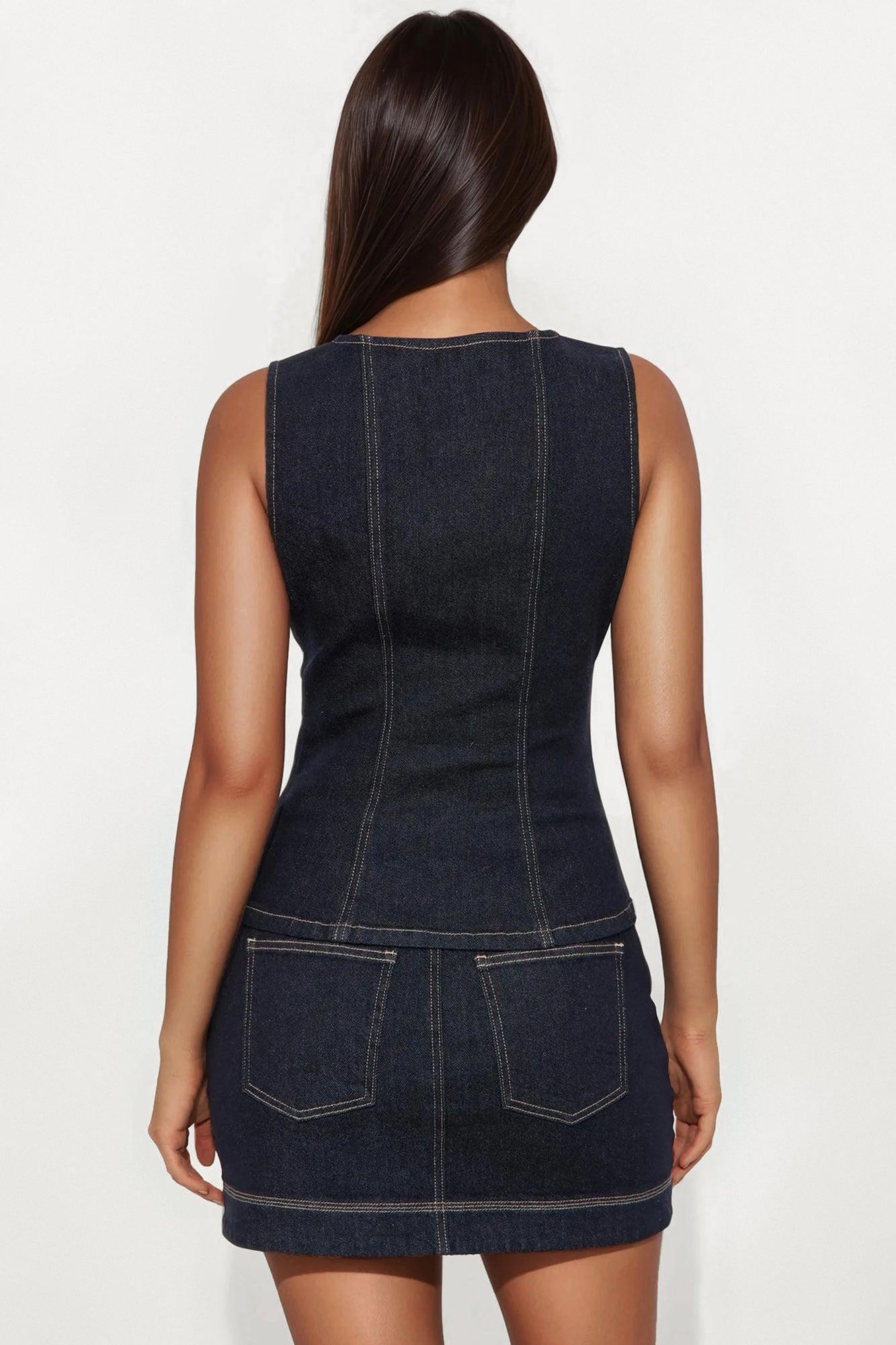 Summer Blues Mini Skirt Set - Denim Product Image
