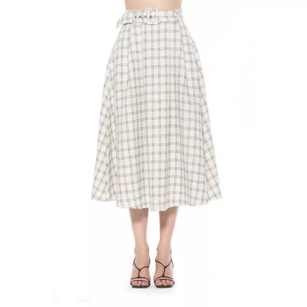 Women's ALEXIA ADMOR Eline Tweed A-Line Skirt With Removable Belt, Size: 8, Ivory Plaid Product Image