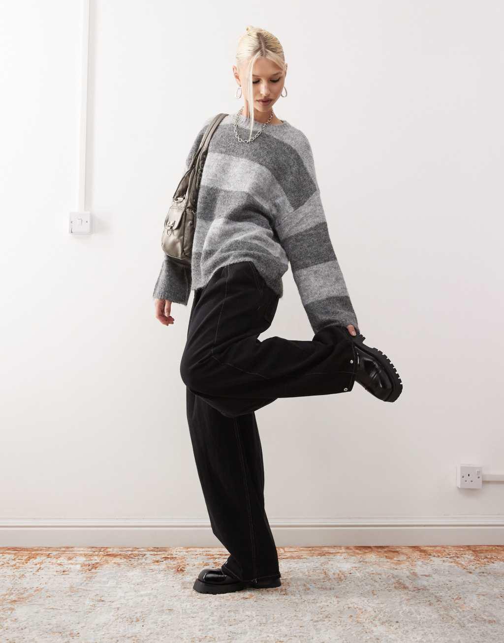 Noisy May oversize texture sweater in tonal gray stripe Product Image