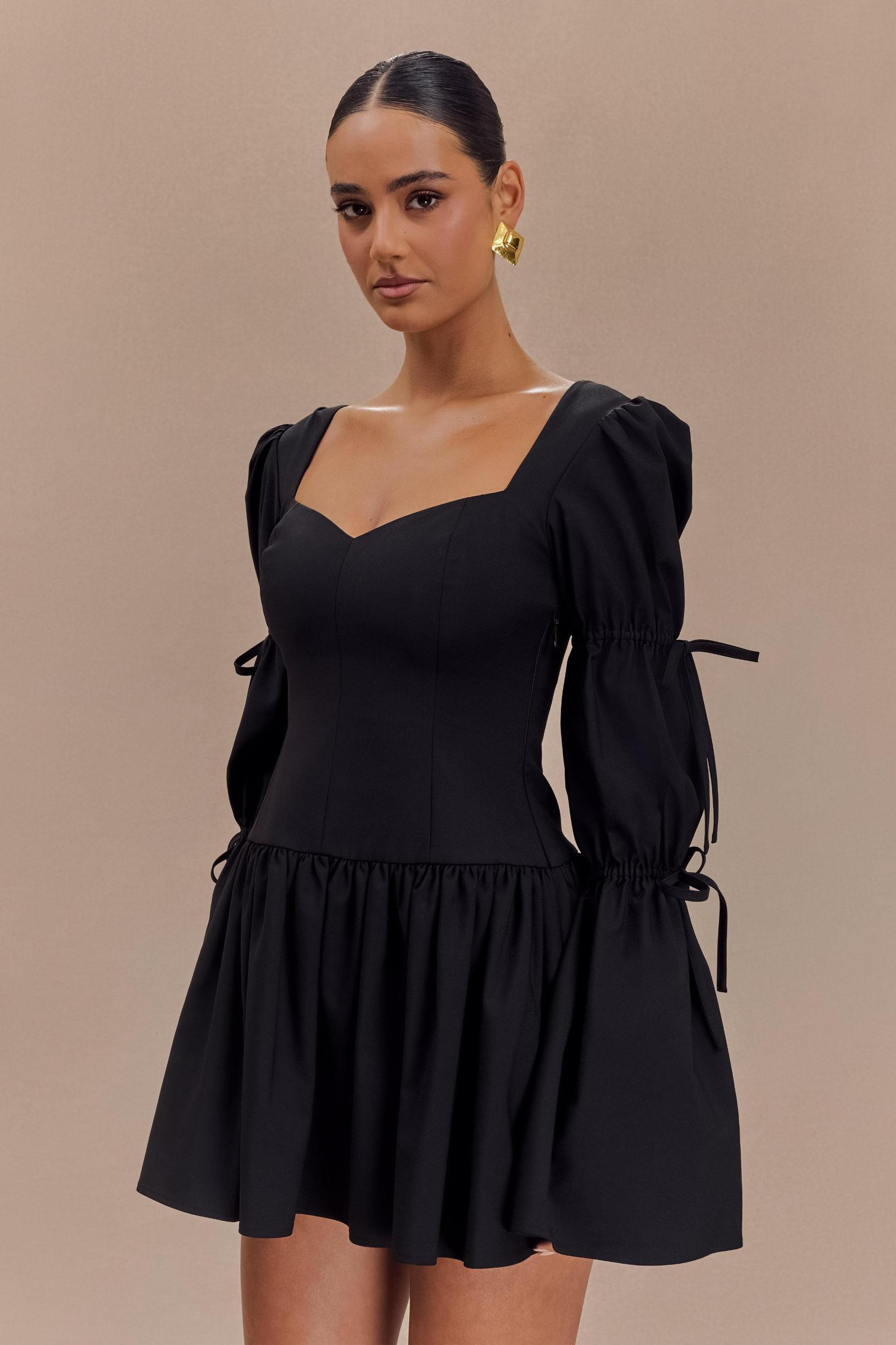 Raine Long Sleeve Cotton Mini Dress - Black Product Image